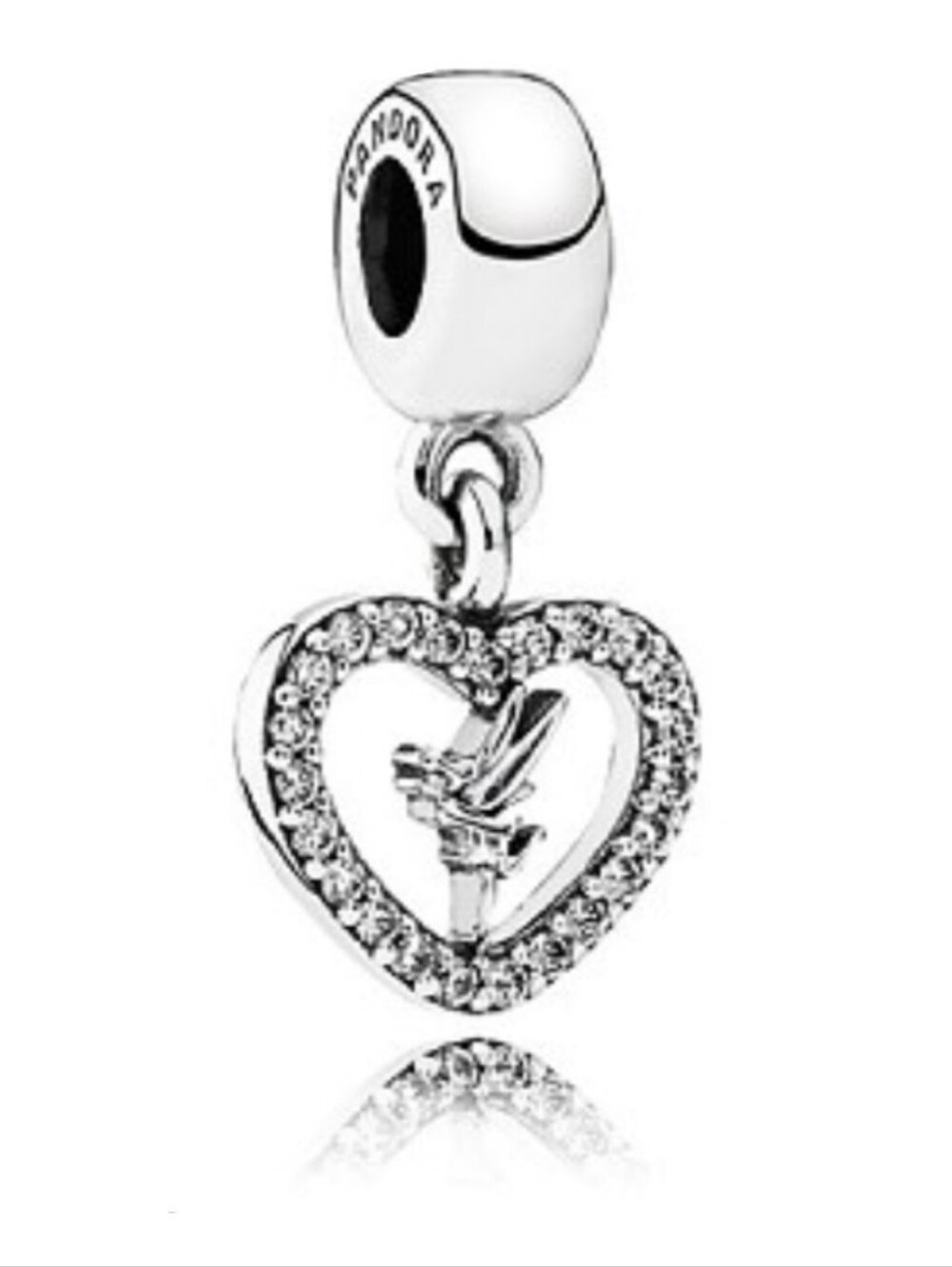 PANDORA DISNEY Tinkerbell Silver Heart Dangle Charm